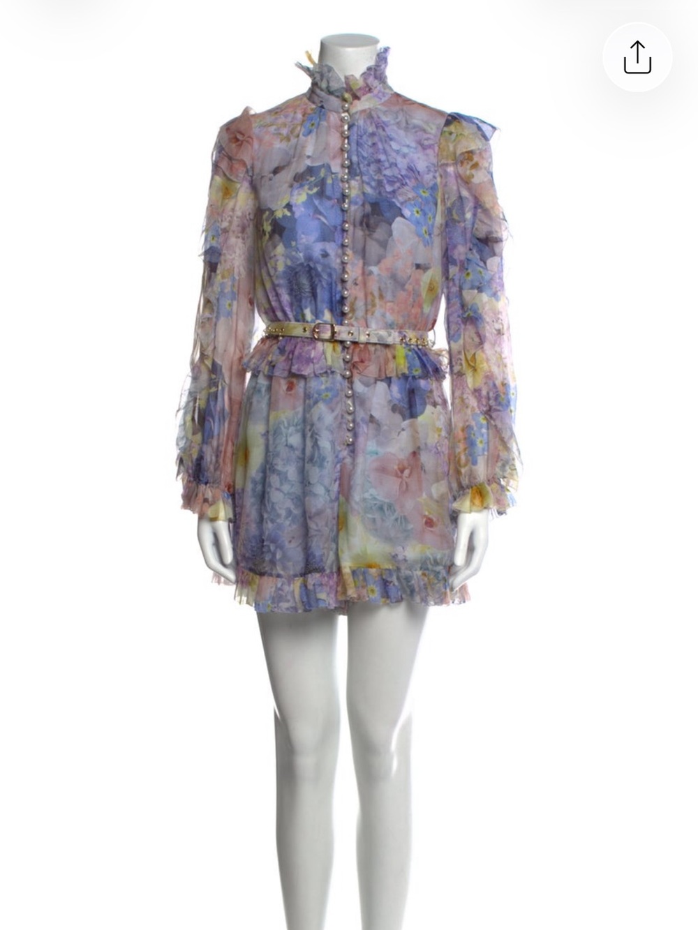 Zimmermann Lavender Multi-Color Floral Ruffle Mini Dress